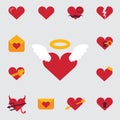 Set of icons, or festive invitation card for Valentine Day featuring the character love, hearts, angels and romanti Royalty Free Stock Photo
