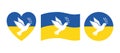 Set of icons of the flag of Ukraine with the dove of peace. The concept of a peaceful and independent life.