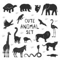Set icons flat style of various animals. Characters for different design with text. Simple silhouette pictograms Royalty Free Stock Photo