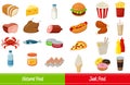 Set of icons with food and drinks for restaurant or commercial. Royalty Free Stock Photo