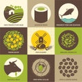 Set of icons for food, restaurants, cafes and supermarkets. Organic food vector illustration Royalty Free Stock Photo