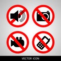 Set of icons forbidding. Do not call, do not take pictures, do not make noise.