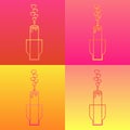 Set of icons on four colorful backgrounds. Romantic candle in stand and fire in shape of hearts. Royalty Free Stock Photo