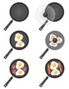 Set icons fried eggs in a frying pan vector illustration Royalty Free Stock Photo