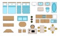 Set of icons furniture and equipment for drawing up an apartment plan, floor plan in top, birds view