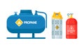 Set of Icons Gas Cylinders, Lpg Gas-bottles, Cylindrical Containers and Tanks with Liquefied Compressed Gases Royalty Free Stock Photo