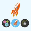 Set icons with gears, rocket , volume control , vector illustration