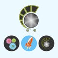 Set icons with gears, rocket , volume control , vector illustration