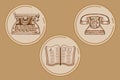 Set of icons genealogy, file storage, archival documents for actual, instagram stories, social networks, website, retro sepia