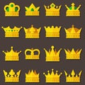 Set of icons golden crowns isolated on background