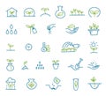 Set of icons growing seedlings. Plant shoots. Seedlings agriculture technology. Vector line hand-drawn sketch.