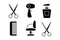 set of icons of hairdressing accessories such as scissors hair dryer comb chair shampoo. Tools for barbershops. Vector Royalty Free Stock Photo