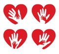 Set of icons with hands and hearts Royalty Free Stock Photo