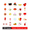 Set of 25 icons happy chinese new year with asia traditional element vector illustration Royalty Free Stock Photo