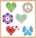 Set of Icons Heart / Butterfly / Flower