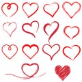 Set icons Hearts Ink Brush. Heart Symbol. heart icon. shaped logo.Drawing Heart