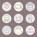 Set of icons of home appliances. Icons appliances for kitchen, cleaning and sewing. Royalty Free Stock Photo