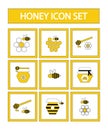 Set of icons honey and beekeeping in yellow frames