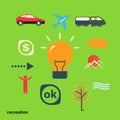 Set icons illustrating journey from idea