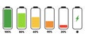 A set of icons of the information state of the battery. A set of indicators of the level of charge of the battery Royalty Free Stock Photo