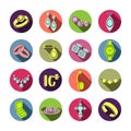 Set icons jewelry in vector. Colorful flat icons in a multicolored round frame with a shadow