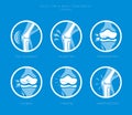 Set of icons of the joints and their treatment Cartilage damage, arthritis, osteoarthritis.