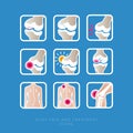 Set of icons. Joints and their treatment. Flat icons in rounded frames.