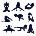 Set of 9 icons kids yoga poses silhouette Royalty Free Stock Photo