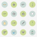 Set of icons of kitchen utensils in flat style. Simple vector round icons in two colors. Royalty Free Stock Photo