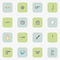 Set of icons of kitchen utensils in flat style. Vector square icons in two colors. Royalty Free Stock Photo