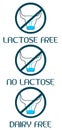 Set of icons lactose free with cow isolated