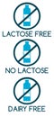 Set of icons lactose free with milk bottle isolated