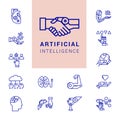 A set of icons in the linear style of artificial intelligence, robots and various modern technologies. EPS 10.