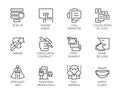 Set of 12 icons in linear style of business, online orders and payments, fast delivery, high customer service symbols
