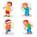 Set icons little boy sick