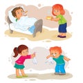Set icons little boy sick and compassionate girl Royalty Free Stock Photo