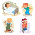 Set icons little boy sick