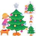 Set of icons little girl opening Christmas presents Royalty Free Stock Photo