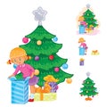 Set of icons little girl opening Christmas presents Royalty Free Stock Photo