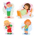 Set icons little girl sick