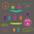 Set of icons, logo, elements, symbols, emblems and labels - smoothie, coffee to go, frappe, juice, fruits cocktail, lemonade, ma