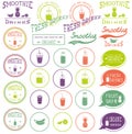 Set of icons, logo, elements, symbols, emblems and labels - smoothie, coffee to go, frappe, juice, fruits cocktail, lemonade, ma