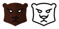 Set of icons - logos in linear and flat style. Bear Head. Vector illustration