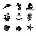 Set of 9 icons Marine life Royalty Free Stock Photo