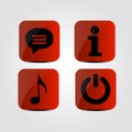 Set of icons - Message, Music note, Info and Power icons