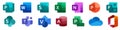 Set icons Microsoft Office 365: Word, Excel, OneNote, Yammer, Sway, PowerPoint, Access, Outlook, Publisher, SharePoint, OneDrive, Royalty Free Stock Photo