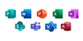 Set icons Microsoft Office 365: Word, Excel, OneNote, Yammer, Sway, PowerPoint, Access, Outlook, Publisher, SharePoint, OneDrive, Royalty Free Stock Photo