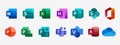Set icons Microsoft Office 365: Word, Excel, OneNote, Yammer, Sway, PowerPoint, Access, Outlook, Publisher, SharePoint, OneDrive, Royalty Free Stock Photo