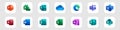 Set icons Microsoft Office 365: Word, Excel, OneNote, Yammer, Sway, PowerPoint, Access, Outlook, Publisher, SharePoint, OneDrive,