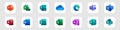 Set icons Microsoft Office 365: Word, Excel, OneNote, Yammer, Sway, PowerPoint, Access, Outlook, Publisher, SharePoint, OneDrive, Royalty Free Stock Photo